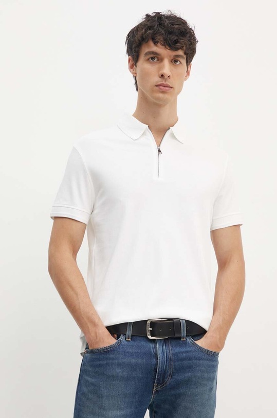 Βαμβακερό μπλουζάκι πόλο Tommy Hilfiger slim λευκό MW0MW34746