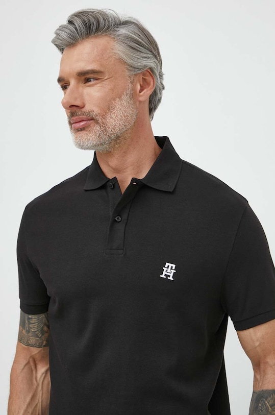 Βαμβακερό μπλουζάκι πόλο Tommy Hilfiger MW0MW34783 μαύρο AW24