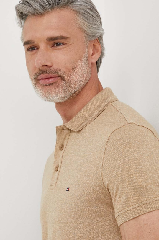 Βαμβακερό μπλουζάκι πόλο Tommy Hilfiger MW0MW34755 μπεζ SS25