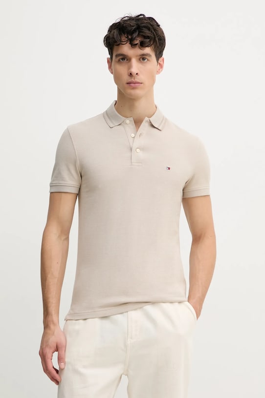 Βαμβακερό μπλουζάκι πόλο Tommy Hilfiger κανονικό μπεζ MW0MW34755