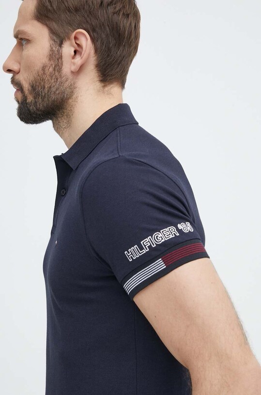 Πόλο Tommy Hilfiger με ελαστάν σκούρο μπλε MW0MW34780