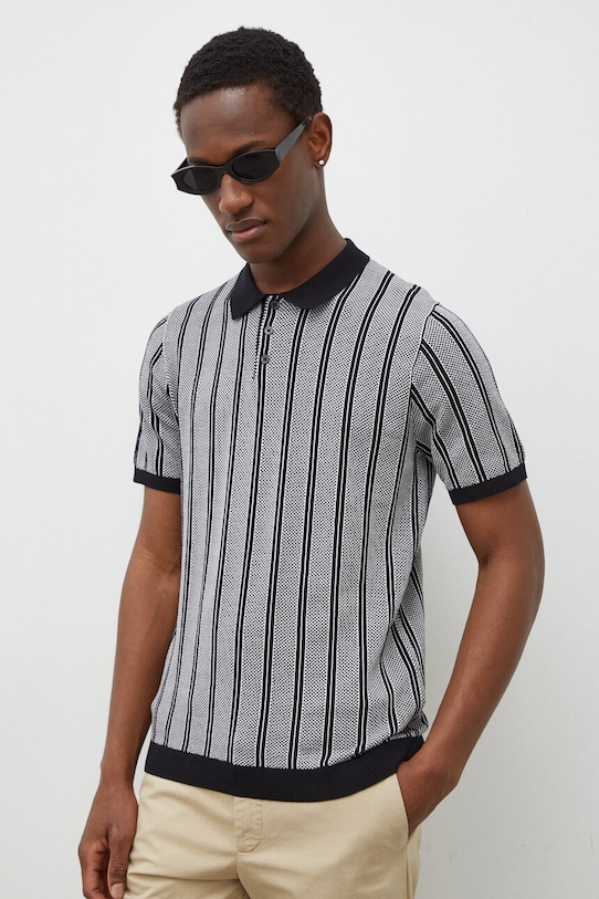 Drykorn polo bawełniane TRITON wzorzyste czarny 48538.425115