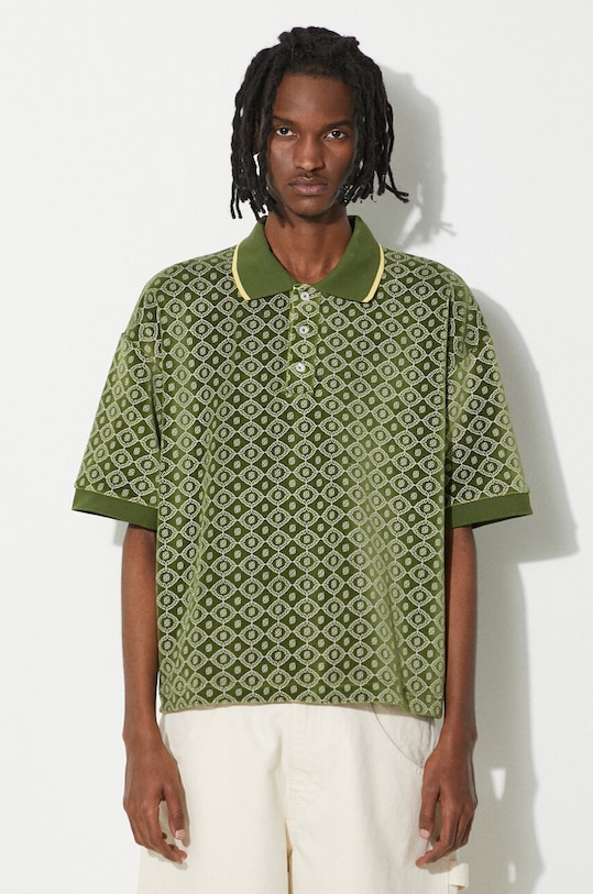 Polo majica Drôle de Monsieur Le Polo Monogramme relaxed zelena D.PL121.CO091.GN