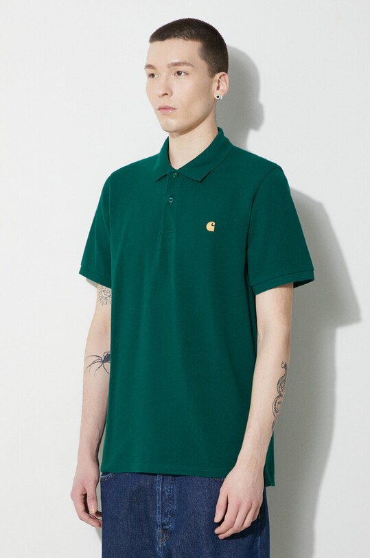 Carhartt WIP cotton polo shirt S/S Chase Pique Polo green I023807.1YWXX