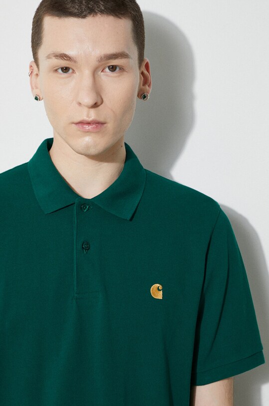 Carhartt WIP cotton polo shirt S/S Chase Pique Polo I023807.1YWXX green