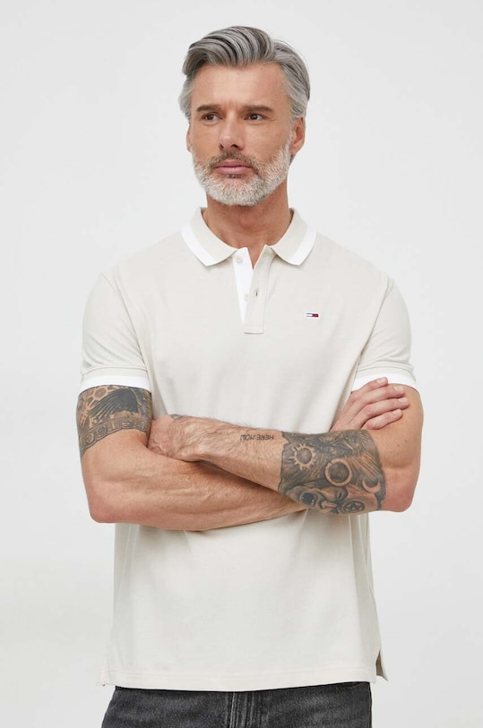 Tommy Jeans polo bawełniane regular beżowy DM0DM18313