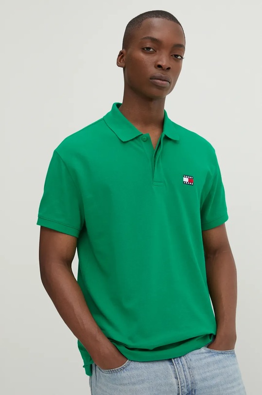 Bavlněné polo tričko Tommy Jeans hladký zelená DM0DM18314