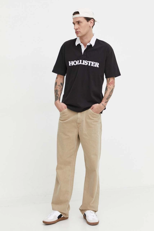 Bavlnené polo tričko Hollister Co. KI324.4059.901 čierna SS24