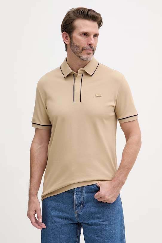 Lacoste polo męskie bawełniane z elastanem beżowy PH8184