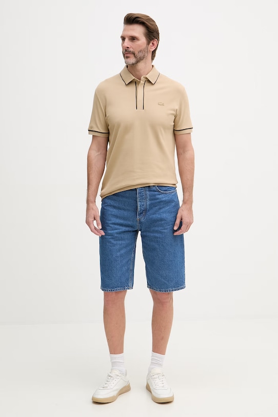Lacoste polo męskie bawełniane z elastanem PH8184 beżowy SS26