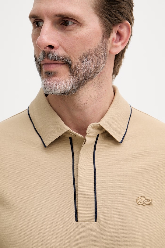 Lacoste polo męskie bawełniane z elastanem beżowy PH8184