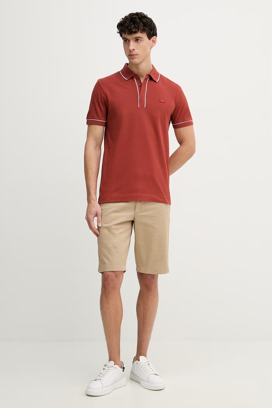 Lacoste polo męskie bawełniane z elastanem PH8184 pomarańczowy SS26