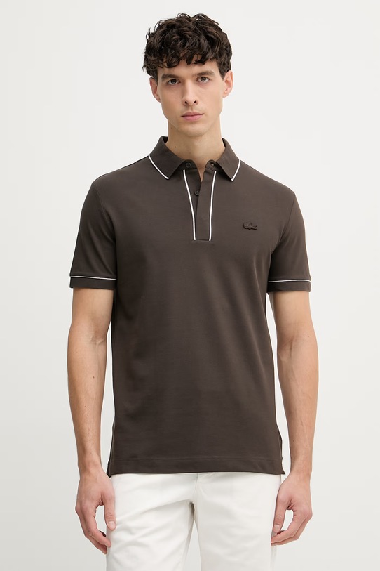 Lacoste polo męskie bawełniane z elastanem brązowy PH8184