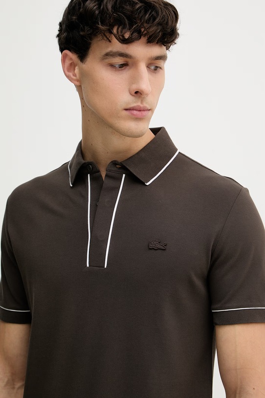 Lacoste polo męskie bawełniane z elastanem brązowy PH8184