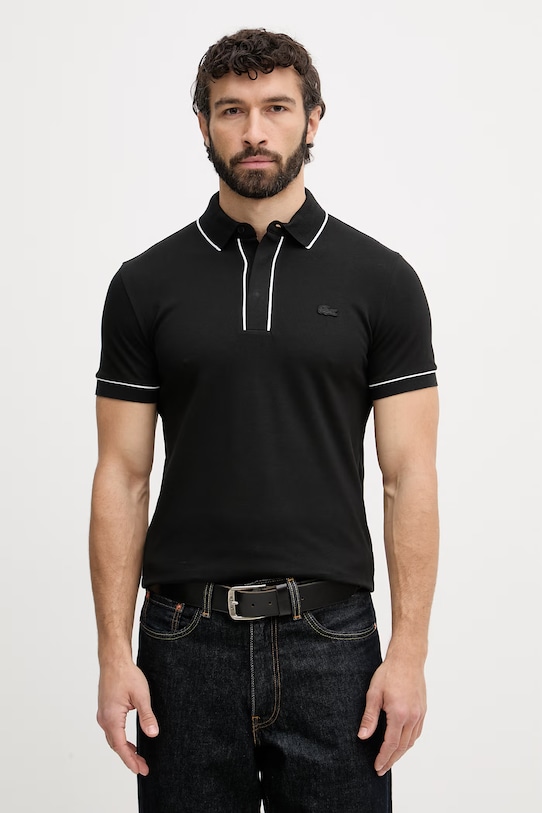 Lacoste polo da uomo in cotone con elastan nero PH8184
