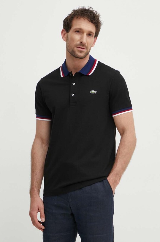 Polo majica Lacoste natpis crna PH3461