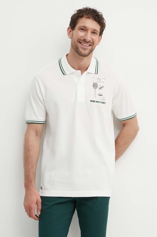 Bavlnené polo tričko Lacoste potlač béžová PH8008