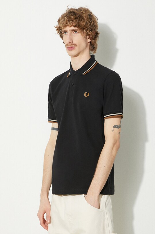 Fred Perry cotton polo shirt Twin Tipped Shirt black M12.U57