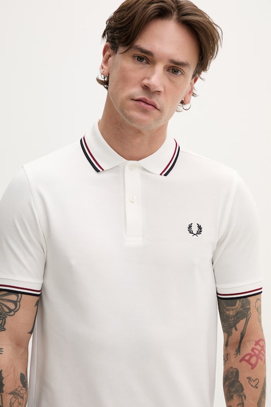 Fred Perry polo bawełniane Twin Tipped Shirt biały M3600.T60