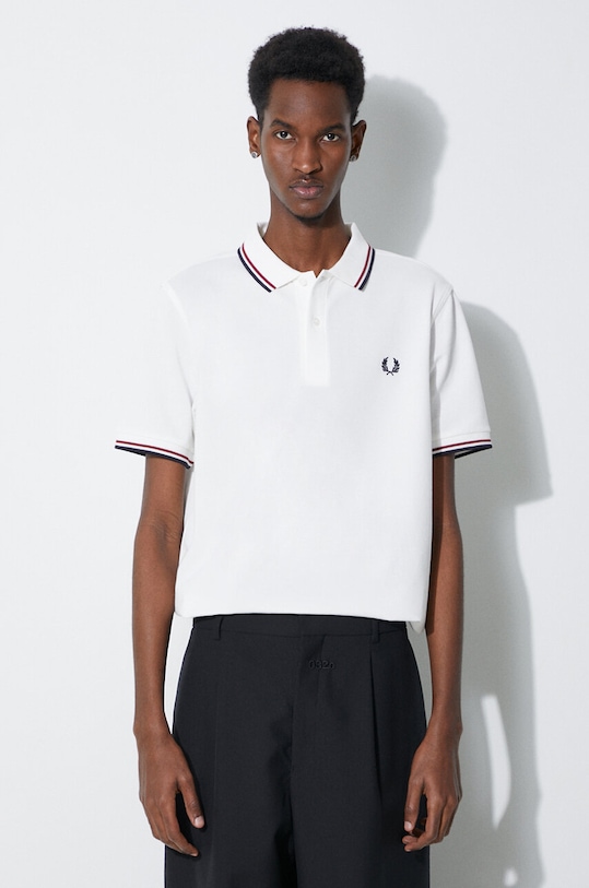 Fred Perry polo bawełniane Twin Tipped Shirt biały M3600.T60