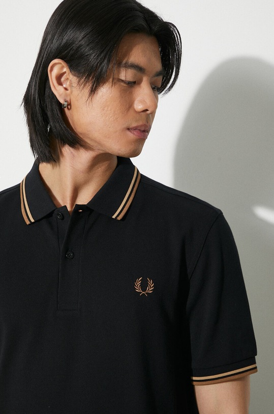 Βαμβακερό μπλουζάκι πόλο Fred Perry Twin Tipped Shirt M3600.U97 μαύρο