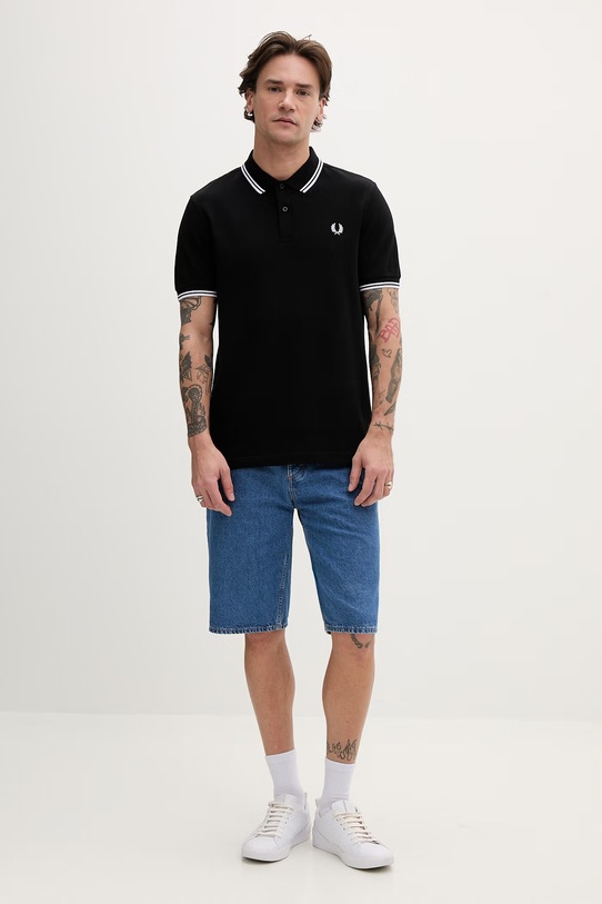 Bavlnené polo tričko Fred Perry Twin Tipped Shirt M3600.350 čierna AA00