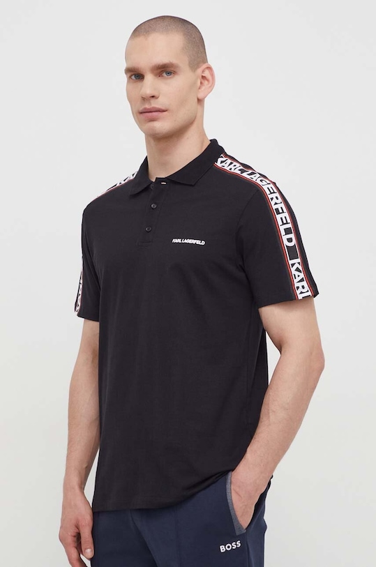 Karl Lagerfeld polo bawełniane nadruk czarny 241M2206