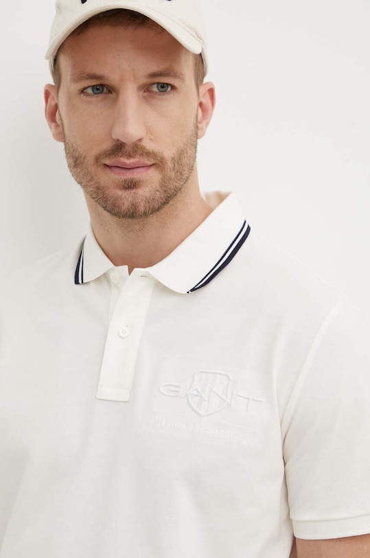 Βαμβακερό μπλουζάκι πόλο Gant βαμβάκι μπεζ 2013039