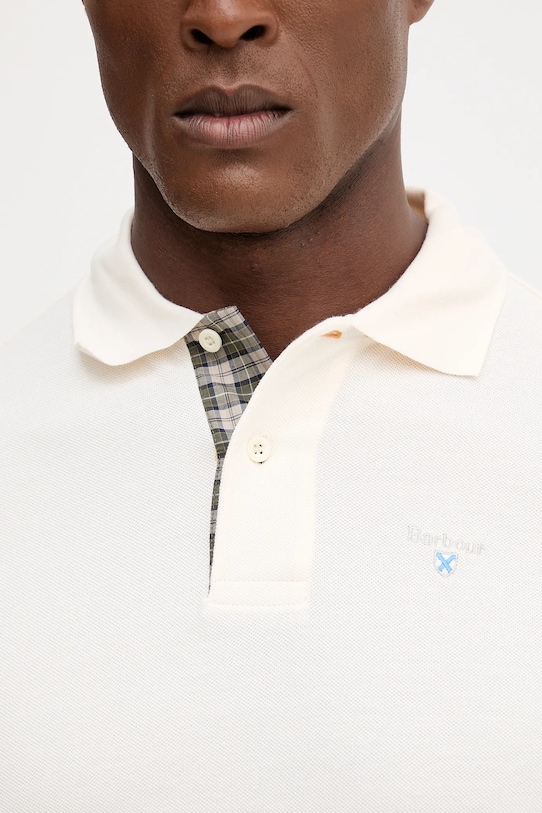 Βαμβακερό μπλουζάκι πόλο Barbour Tartan Pique Polo MML0012 μπεζ
