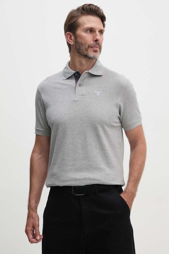 Bavlněné polo tričko Barbour Tartan Pique Polo nášivka šedá MML0012
