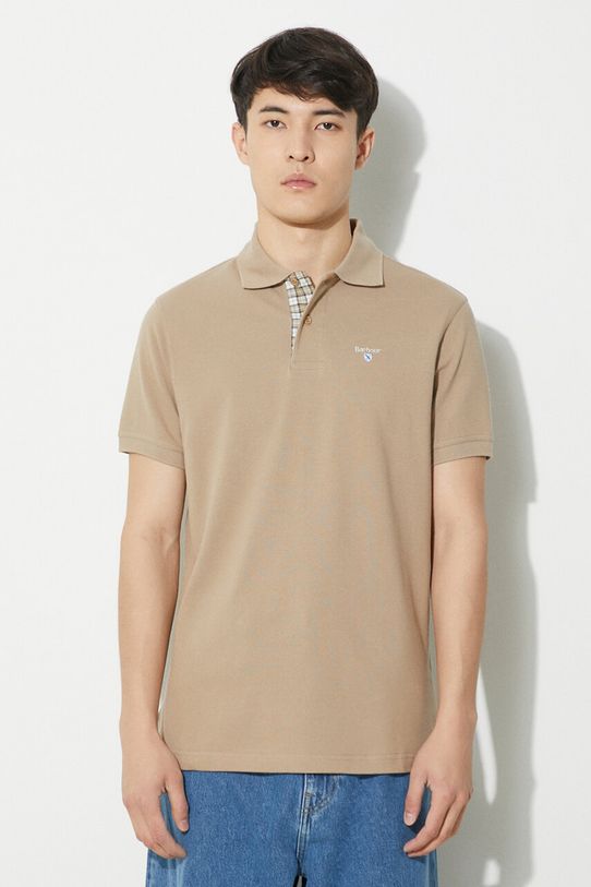 Βαμβακερό μπλουζάκι πόλο Barbour Tartan Pique Polo κανονικό μπεζ MML0012