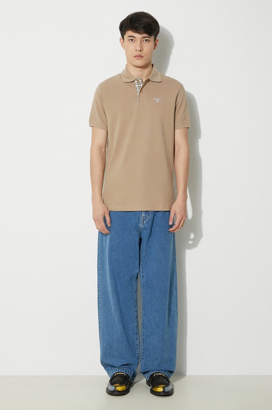 Βαμβακερό μπλουζάκι πόλο Barbour Tartan Pique Polo MML0012 μπεζ AA00