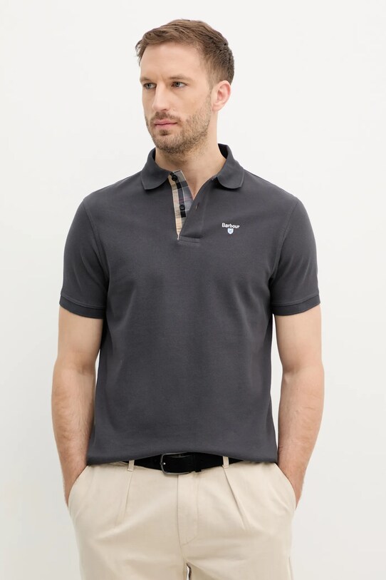 Bavlněné polo tričko Barbour Tartan Pique Polo šedá MML0012