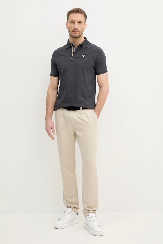 Βαμβακερό μπλουζάκι πόλο Barbour Tartan Pique Polo MML0012 γκρί AA00