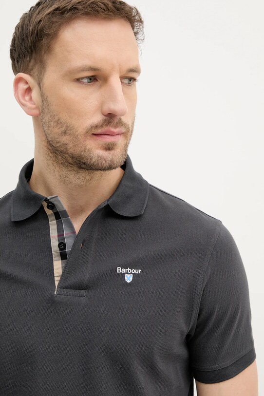 Bavlněné polo tričko Barbour Tartan Pique Polo šedá MML0012