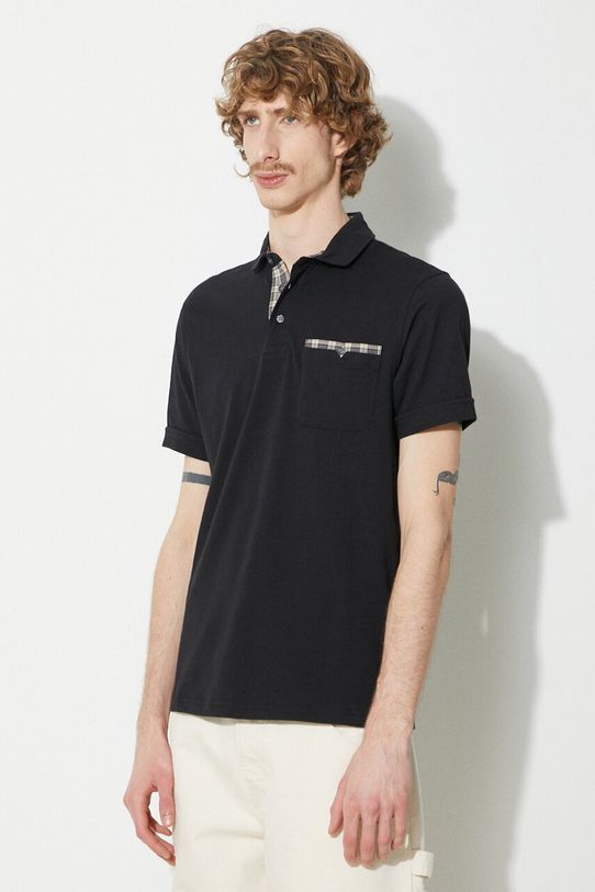 Βαμβακερό μπλουζάκι πόλο Barbour Corpatch Polo μαύρο MML1071