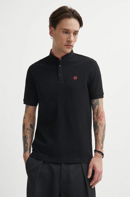 The Kooples polo bawełniane regular czarny HPOC28010K