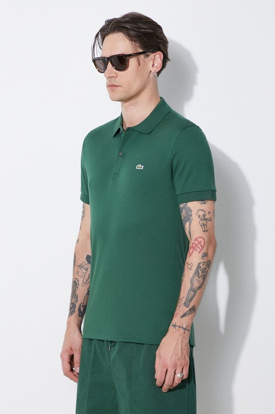 Βαμβακερό μπλουζάκι πόλο Lacoste πράσινο DH2050.132
