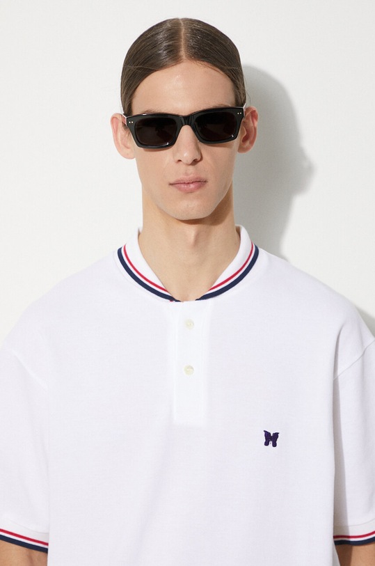 Needles cotton polo shirt Shawl Collar S/S Polo OT257 white