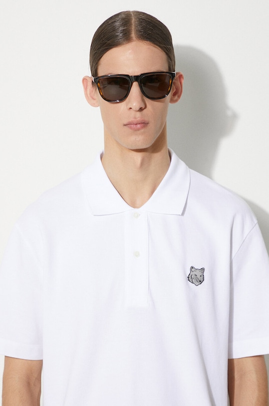 Bavlněné polo tričko Maison Kitsuné Bold Fox Head Patch Comfort Polo MM00207KJ7010 bílá