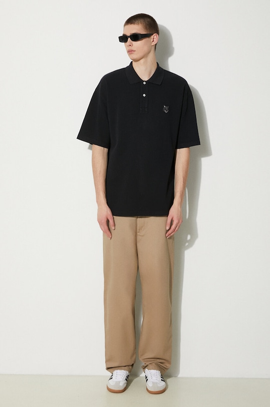 Pamučna polo majica Maison Kitsuné Bold Fox Head Patch Oversize Polo MM00202KJ7010 crna AA00