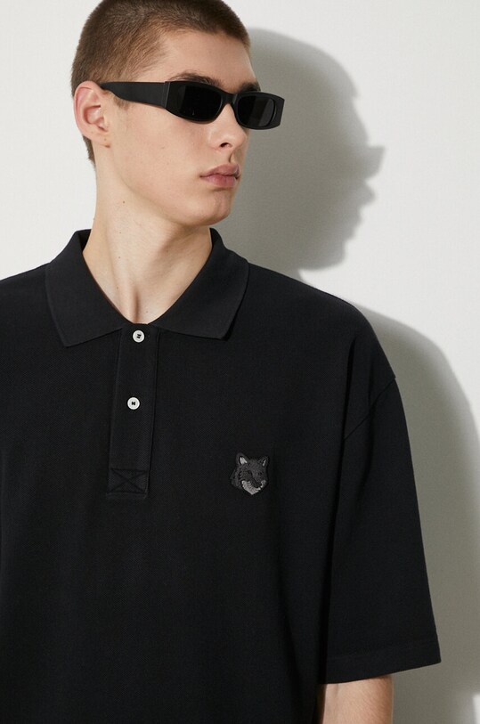 Maison Kitsuné cotton polo shirt Bold Fox Head Patch Oversize Polo MM00202KJ7010 black
