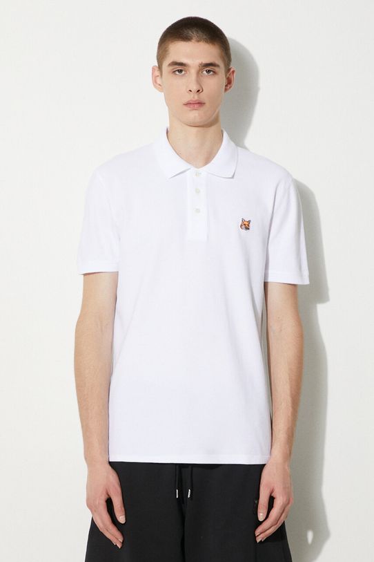 Bavlnené polo tričko Maison Kitsuné Fox Head Patch Regular Polo regular biela LM00208KJ7002