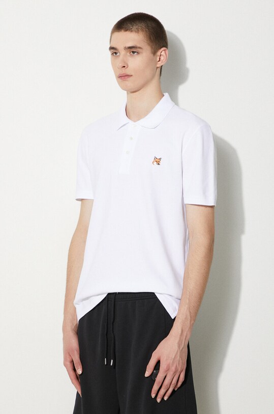 Maison Kitsuné polo de bumbac Fox Head Patch Regular Polo alb LM00208KJ7002