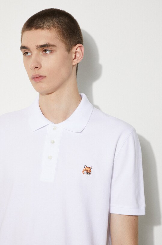 Maison Kitsuné polo de bumbac Fox Head Patch Regular Polo LM00208KJ7002 alb