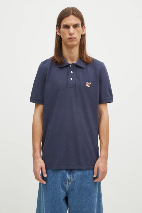 Maison Kitsuné polo de bumbac Fox Head Patch Regular Polo bleumarin LM00208KJ7002