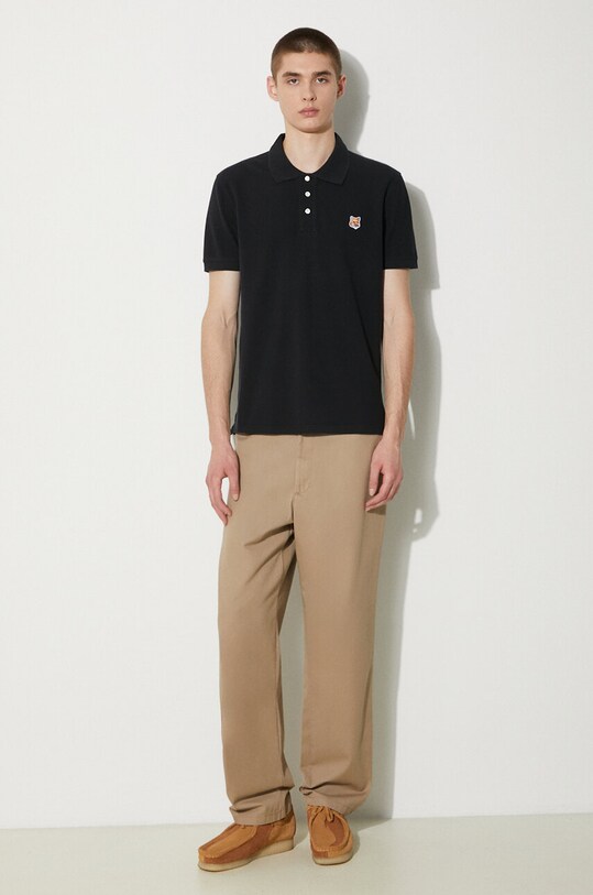 Памучна тениска с яка Maison Kitsuné Fox Head Patch Regular Polo LM00208KJ7002 черен AW24