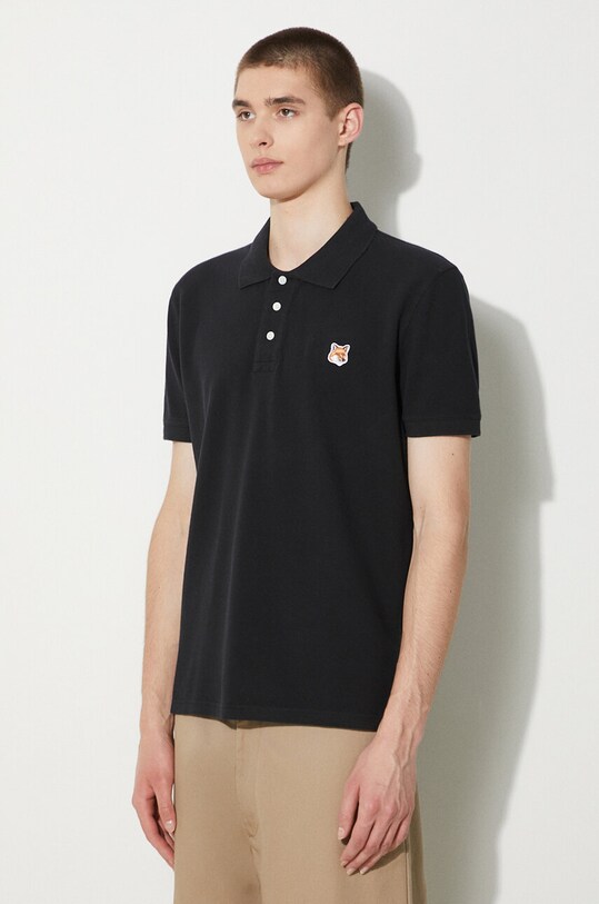 Памучна тениска с яка Maison Kitsuné Fox Head Patch Regular Polo черен LM00208KJ7002