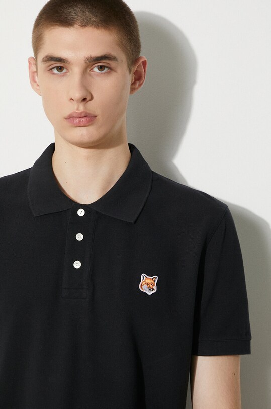 Памучна тениска с яка Maison Kitsuné Fox Head Patch Regular Polo LM00208KJ7002 черен
