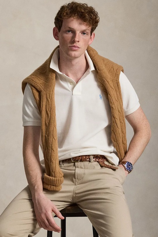 Pamučna polo majica Polo Ralph Lauren 710680784 bež